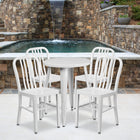 24'' Round White Metal Indoor-Outdoor Table Set with 4 Vertical Slat Back Chairs [CH-51080TH-4-18VRT-WH-GG]-24"W x 24"D x 29"H