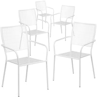 Flash Furniture Commercial Grade Indoor-Outdoor Steel Patio Arm Chair with Square Back - White-Set of 5 Outdoor Patio Chair
