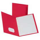 Oxford Twin Pocket Portfolio with Three Tang Fasteners - Letter Size - Red-Each brad folder has three 2-prong fasteners and two interior pockets to hold 135 sheets of paper
