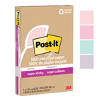 Post-it 100% Recycled Super Sticky Notes - 4" x 6" - Wanderlust Pastels Collection - Lined - 180 Sheets - 4 Pack-Wanderlust Pastels collection includes Pink Salt, Positively Pink, Orchid Frost and Fresh Mint colours