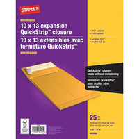 Staples Quickstrip Kraft Envelopes - 10" x 13" x 2" Expansion - 25 Pack-10" x 13" x 2"