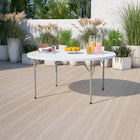 Flash Furniture 60"Dia Granite Plastic Folding Table - Round - White-Waterproof, Impact and Stain Resistant Top
