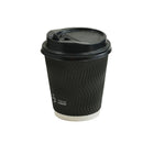 Tannex Double Wall Paper Hot Cups and Lids Combo - 10oz - Black Ripple - 100 Pack-Premium double wall construction for sturdy feel