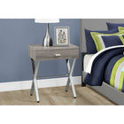 Monarch Specialties 3263 Accent Table - 24"H/Dark Taupe/Chrome Metal-Closed storage drawer with chrome drawer handle