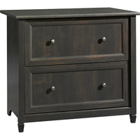 Sauder Edge Water Lateral File, Black-Each piece is detailed with solid wood sculpted tapered feet, distinctive kick rails, elegant dark