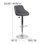 Flash Furniture Contemporary Grey Vinyl Bucket Seat Adjustable Height Barstool with Chrome Base-Height Adjustable Seat with Gas Lift