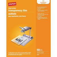 Staples Inkjet Transparency Film, 50-Pack-For use in black and white or colour inkjet printers