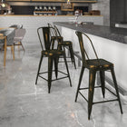 Flash Furniture 24" High Distressed Copper Metal Indoor-Outdoor Counter Height Stool with Back-Cross Brace under seat provides extra stability