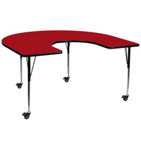 Flash Furniture Mobile 60"W x 66"L Horseshoe Thermal Laminate Activity Table, Red-Collaborative Horseshoe Shaped Activity Table
