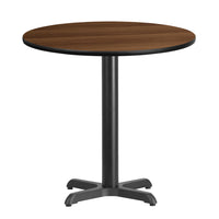 Flash Furniture 30" Round Walnut Laminate Table Top with 22" x 22" Table Height Base-Hospitality Table