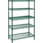 Kleton Green Epoxy Finish Wire Shelving, 5 Shelves, 24"D x 74"H, Starter, 60"W-Depth: 24"