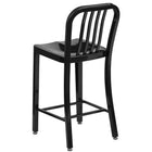 Flash Furniture 24" High Black Metal Indoor-Outdoor Counter Height Stool with Vertical Slat Back-Black Powder Coat Finish