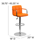 Flash Furniture Contemporary Orange Quilted Vinyl Adjustable Height Barstool with Arms & Chrome Base-Height Adjustable Seat with Gas Lift
