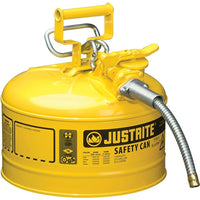 Justrite Type II AccuFlow Safety Cans, 5/8" x 11 1/2" x 12, Yellow-AccuFlow™ exclusive Safe-Squeeze® trigger mechanism allows for smooth flow and accurate pouring