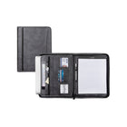 Bugatti Writing Case With Exterior Pocket, Synthetic/Canvas, Grey, 13" x 10" x 1.25"-Writing case with pen, paper pad, and smaller item storage for easy travel