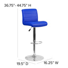 Flash Furniture Contemporary Blue Vinyl Adjustable Height Barstool with Rolled Seat & Chrome Base-Height Adjustable Seat with Gas Lift