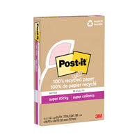 Post-it 100% Recycled Super Sticky Notes - 4" x 6" - Wanderlust Pastels Collection - Lined - 180 Sheets - 4 Pack-Use for reminders on doors, windows and walls