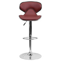 Flash Furniture Contemporary Cozy Mid-Back Burgundy Vinyl Adjustable Height Barstool with Chrome Base-Contemporary Style Stool