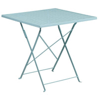 Flash Furniture 28" Square Sky Blue Indoor-Outdoor Steel Folding Patio Table-Folding Patio Table