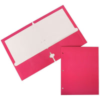 JAM Paper Glossy 2 Pocket 3 Hole Punched Folders, Hot Pink, 100 Pack (385GHPFUB)-Dimension: 11-1/2"h x 9.2"w x 1/5"d