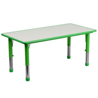 Flash Furniture 23.625"W x 47.25"L Rectangular Green Plastic Height Adjustable Activity Table with Grey Top-Popular Rectangular Activity Table