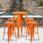 24'' Round Orange Metal Indoor-Outdoor Bar Table Set with 4 Square Seat Backless Barstools (CH-51080BH-4-30SQST-OR-GG)-24"W x 24"D x 41"H