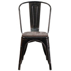 Flash Furniture Black-Antique Gold Metal Stackable Chair with Wood Seat-Set of 4 Stackable Bistro Style Chairs
