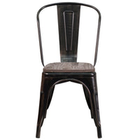 Flash Furniture Black-Antique Gold Metal Stackable Chair with Wood Seat-Set of 4 Stackable Bistro Style Chairs