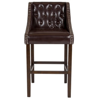 Flash Furniture Carmel Series 30" High Transitional Tufted Walnut Barstool with Accent Nail Trim - Brown LeatherSoft - 2 Pack-Set of 2 Transitional Style Bar Stool