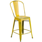 Flash Furniture 24" High Distressed Metal Indoor-Outdoor Counter Height Stool with Back - Yellow-500 lb. Weight Capacity