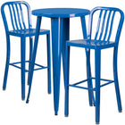 24'' Round Blue Metal Indoor-Outdoor Bar Table Set with 2 Vertical Slat Back Barstools [CH-51080BH-2-30VRT-BL-GG]-Round Metal Bar Set