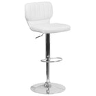 Flash Furniture Contemporary Vinyl Adjustable Height Barstool with Vertical Stitch Back & Chrome Base - White-Low Back Design