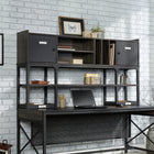Sauder Foundry Road 72" Desk Hutch - Carbon Oak (1 Box)-Hidden storage behind doors.