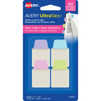 Avery Ultra Writable Mini Tabs - 1" x 1½" Repositionable Two Sided - Pastel Colour - 80 Pack-Pastel colours, Blue, Pink, Purple, Green