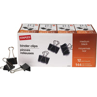 Staples Binder Clips - Medium 1-1/4" - Black - 144 Pack-Strong metal clips to keep papers securely fastened