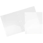 JAM Paper Plastic Heavy Duty 3 Hole Punched Two Pocket School Folder, Clear, 12 Pack (383HHPclg)-Size: 9" x 12"