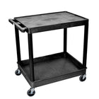 Luxor Flat Top/Tub Bottom Shelf Cart, Black, (TC21-B)-These Luxor TC series utility carts are made of high density polyethylene structural foam molded plastic shelves and legs that won't stain, scratch, dent or rust. Features a retaining lip around the back and sides of flat shelves.