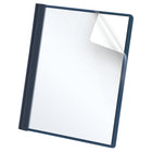 Oxford 3-Prong Fastener Clear Front Report Cover - Dark Blue-Three double-tang fasteners hold 3-hole punched papers securely.