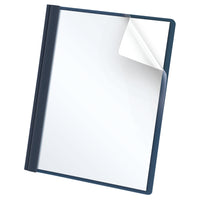 Oxford 3-Prong Fastener Clear Front Report Cover - Dark Blue-Three double-tang fasteners hold 3-hole punched papers securely.