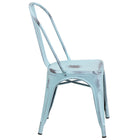 Flash Furniture Commercial Grade Distressed Green-Blue Metal Indoor-Outdoor Stackable Chair-Curved Back with Vertical Slat