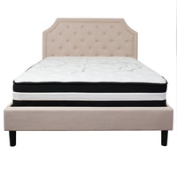 Flash Furniture Brighton Queen Size Tufted Upholstered Platform Bed in Beige Fabric with Pocket Spring Mattress-Queen Platform Bed and Mattress Set