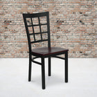 Flash Furniture HERCULES Series Black Window Back Metal Restaurant Chair - Mahogany Wood Seat-.625'' Thick Plywood Seat