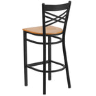 Flash Furniture HERCULES Series Black "X" Back Metal Restaurant Barstool - Natural Wood Seat - 2 Pack-.625" Thick Plywood Seat