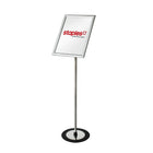 Futech FSH017S Landscape/Portrait Floor Sign Holder - 11" x 17" Signs - Silver-The FSH017S floor stand holder is a 360-degree adjustable display for retail needs. This stand is suited for an indoor environment where promotions, menu items, and general information can be used.