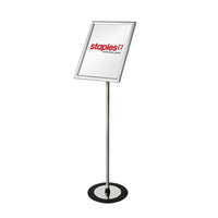 Futech FSH017S Landscape/Portrait Floor Sign Holder - 11" x 17" Signs - Silver-The FSH017S floor stand holder is a 360-degree adjustable display for retail needs. This stand is suited for an indoor environment where promotions, menu items, and general information can be used.