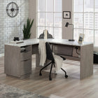 Sauder 59"W East Rock L-Desk - Ashen Oak- Small drawer features metal runners and safety stops