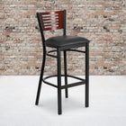 Flash Furniture HERCULES Series Black Slat Back Metal Restaurant Barstool - Mahogany Wood Back, Black Vinyl Seat-2.5'' Thick Foam Padded Seat