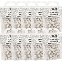 JAM Paper Push Pins, White Pushpins, 10 Packs of 100, 1000 Total (222419055g)-White