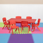 Flash Furniture 24"W x 48"L Rectangular Plastic Height Adjustable Activity Table Set with 6 Chairs - Red-220 lb. Static Load Capacity