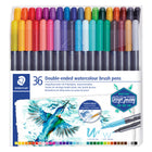 Staedtler Double-Ended Watercolour Brush Pens - 36 Pack-Chisel tip 1.0-6mm